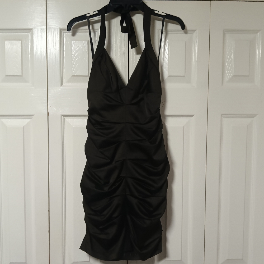 BCBGMaxAzria Black Ruched Halter Dress
